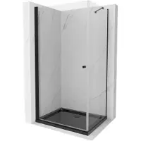 Mexen Pretoria douchecabine scharnierend 90 x 80 , transparant, zwart + Flat douchebak, zwart - 852-090-080-70-00-4070B