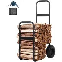 DUOKU Houten Kolenwagen van Staal--250 lb-Binnen Buiten-Pneumatische Wielen-Deur-Schouw Sleuf-Zwart