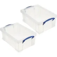 Really Useful Echt handige doos 9 liter plastic opbergbakken met deksels en clipsluitingen voor thuis of op kantoor, voor organisatie en opslag (2 stuks)