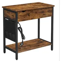 Helloshop26 Bijzettafel - - Tafel met USB-aansluitingen - Rustiek ontwerp - Zwart staal - 60x31,5x60 cm