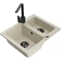 Mexen Carlos granieten spoelbak 1,5-komor met keukenkraan Rita, beige - 6518-69-670300-70