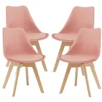 Helloshop26 Set van 4 eetkamerstoelen van kunstleer, beukenhout, roze 03_0006766