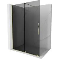 Mexen Velar schuifbare inloopdouchewand 140 x 200 , grafiet 8 mm, goud - 871-140-000-43-50