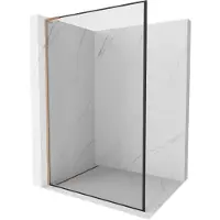 Mexen Kioto L douchescherm Walk-in 110 x 200 , zwart frame, geborsteld koper - 800-110-103-65-70