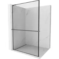 Mexen Kioto+ L douchescherm met plank Walk-in 60 x 200 , zwarte rand, gun metal - 800-060-123-95-70
