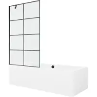 Mexen Cube rechthoekig bad 180 x 80 met ombouw en 1-deurs scherm 100 , zwart patroon - 550518080X9510007077