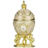 Danila-Souvenirs Faberge-stijl ei juwelendoos juwelenkistje met leeuwen en keizerskroon 7,5 cm crème