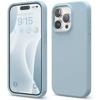 Elago Compatibel met iPhone 15 Pro Vloeibare siliconen full-body beschermhoes Schokbestendig Zachte microvezelvoering Anti-kras 6,1 inch (hemelsblauw