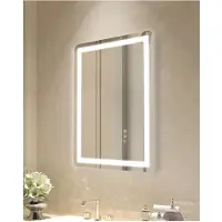 OEM Badkamerspiegel, 50 x 70 cm, wandmodel, met voorgespannen spiegeloppervlak, LED-verlichting, anti-condensfunctie en 3-kleurige dimfunctie voor een perfect make-upresultaat