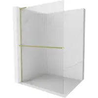 Mexen Kioto+ L douchewand met plank Walk-in 70 x 200 , strepen, geborsteld goud - 800-070-123-55-09