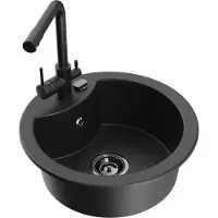 Mexen Diego granieten gootsteen 1-komoors met keukenmengkraan Duero, zwart/zilver metallic - 6512-73-671600-70-B