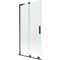 Mexen Velar L badwand scherm 2-delig schuifbaar 95 x 150 , transparant, zwart - 896-095-003-01-70