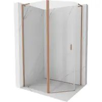 Mexen Mist L Assymetrische vijfhoekige douchecabine 100x90 , transparant, geborsteld koper - 8A8L-100-090-65-00