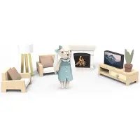 Speedy Monkey Miniatuurmeubilair - - Salon van het poppenhuis konijn - Beige - Hout &amp; stof - 8 stuks