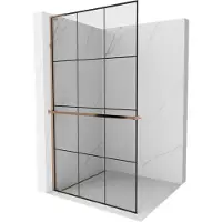 Mexen Kioto+ L Douchemuurscherm met plank Walk-in 120 x 200 , zwart raster, roze goud - 800-120-123-60-77