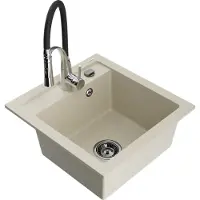 Mexen Vito gootsteen van graniet 1-kamer met keukenmengkraan Aster, beige - 6503-69-73450-07-B