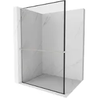 Mexen Kioto+ L douchewand met plank Walk-in 120 x 200 , zwart frame, geborsteld nikkel - 800-120-123-97-70