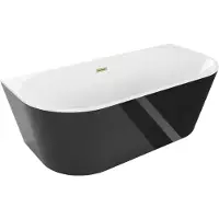 Mexen Oval vrijstaande badkuip aan de muur 150 x 75 , wit/zwart, overloop goud geborsteld - 52671507575-55