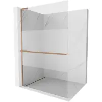 Mexen Kioto+ L douchewand met plank Walk-in 70 x 200 , transparant/mat, geborsteld koper - 800-070-123-65-35