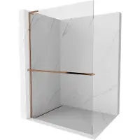 Mexen Kioto+ L douchewand met plank Walk-in 120 x 200 , transparant, roze goud - 800-120-123-60-00