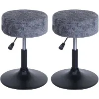 MCW Set van 2 krukken -C22, kruk make-up kruk, in hoogte verstelbaar draaibaar Ø 37cm stof chenille (465g/m²) ~ donkergrijs