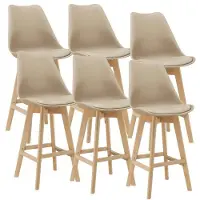 Helloshop26 Barkrukken - - Set van 6 - Kunststof - Massief beukenhout - Beige