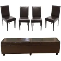 Mendler Zitset Bank met opbergruimte Kriens XXL+4 stoelen Littau, leer ~ bruin