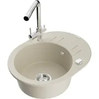 Mexen Kevin granieten spoelbak 1-komorige met afdruiprek en keukenmengkraan Duero, beige - 6517-69-671600-00
