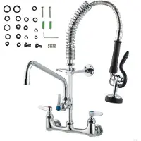 OEM Industriële kraan met sproeier, 53,3 cm hoog, 20,3 cm middelpunt, 30,5 cm draaibare uitloop, keukenkraan voor wandmontage, messing constructie met afneembare sproeikop