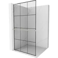 Mexen Kioto+ L douchewand met plank Walk-in 110 x 200 , zwart raster, geborsteld nikkel - 800-110-123-97-77