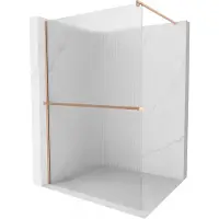 Mexen Kioto+ douchewand met plank Walk-in 110 x 200 , strepen, geborsteld koper - 800-110-121-65-09