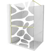 Mexen Kioto+ douchewand met plank Walk-in 120 x 200 , witte golf, geborsteld goud - 800-120-121-55-97
