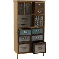 MCW Apothekerskast -O80, hoge kast met lades, vintage shabby-look 136x73x35cm, blauw metalen look