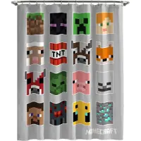 JAY FRANCO Minecraft Mobs and Blocks Douchegordijn & Gemakkelijk te onderhouden Stof Gamer Badgordijn Kenmerken Creeper Officieel Minecraft Product