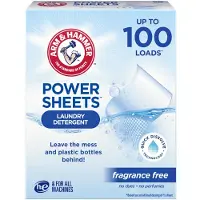 Arm & Hammer Power Sheets Wasmiddel Geurvrij Dermatologisch getest Geconcentreerde wasmiddelvellen 50 Telt tot 100 kleine ladingen