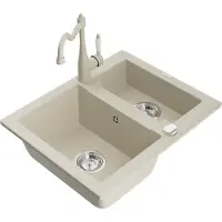 Mexen Carlos granieten spoelbak 1,5-komorige met keukenmengkraan Carla, beige - 6518-69-670700-69