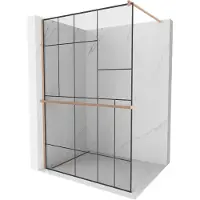 Mexen Kioto+ douchewand met plank Walk-in 70 x 200 , zwart patroon, geborsteld koper - 800-070-121-65-78
