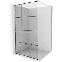 Mexen Kioto+ douchewand met plank Walk-in 110 x 200 , zwart raster, geborsteld nikkel - 800-110-121-97-77