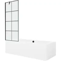 Mexen Cube rechthoekig bad 170 x 80 met ombouw en vouwbare scherm 70 , zwart patroon - 550517080X9507007077