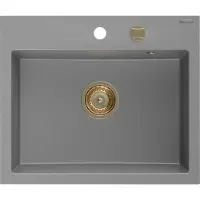 Mexen Oscar granieten spoelbak 1-bak 580 x 490 , grijs, gouden sifon - 6519581000-71-G