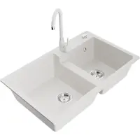 Mexen Tomas granieten spoelbak 2-kamer met keukenmengkraan Telma, wit - 6516-20-670200-20