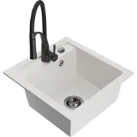 Mexen Vito granieten spoelbak 1-komers met keukenkraan Aster, wit - 6503-20-73450-70-B