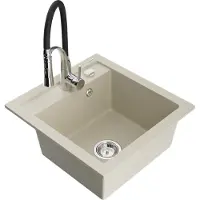 Mexen Vito granieten gootsteen 1-komor met keukenkraan Aster, beige - 6503-69-73450-07