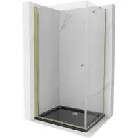 Mexen Pretoria scharnierend douchecabine 100 x 90 , transparant, goud + Flat douchebak, zwart - 852-100-090-50-00-4070G