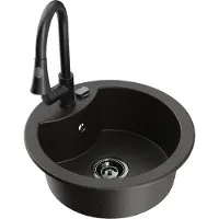 Mexen Diego granieten gootsteen enkelvoudig met keukenmengkraan Elia, zwart/gouden metallic - 6512-75-670101-70-B