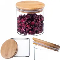 Kadax Glazen container met bamboedeksel, vaatwasmachinebestendige voorraadpotten, luchtdichte voorraaddozen, opbergglas, opbergdoos voor spaghetti, meel, muesli of koffie (rond, 680 ml)