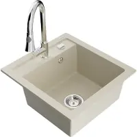 Mexen Vito granieten gootsteen 1-komors met keukenmengkraan Elia, beige - 6503-69-670101-00