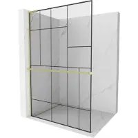 Mexen Kioto+ L douchewand met plank Walk-in 90 x 200 , zwart patroon, goud geborsteld - 800-090-123-55-78