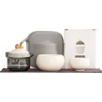 Jojomino theepot Draagbare keramische theeset voor op reis - Inclusief 1 theepot, 2 kopjes en draagtas Ideaal voor buiten- en zakenreizen B
