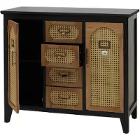 MCW Apothekerskast -O63, dressoir Kast Opbergvakken Lades, vintage rotanlook 80x91x40cm ~ Korpus zwart